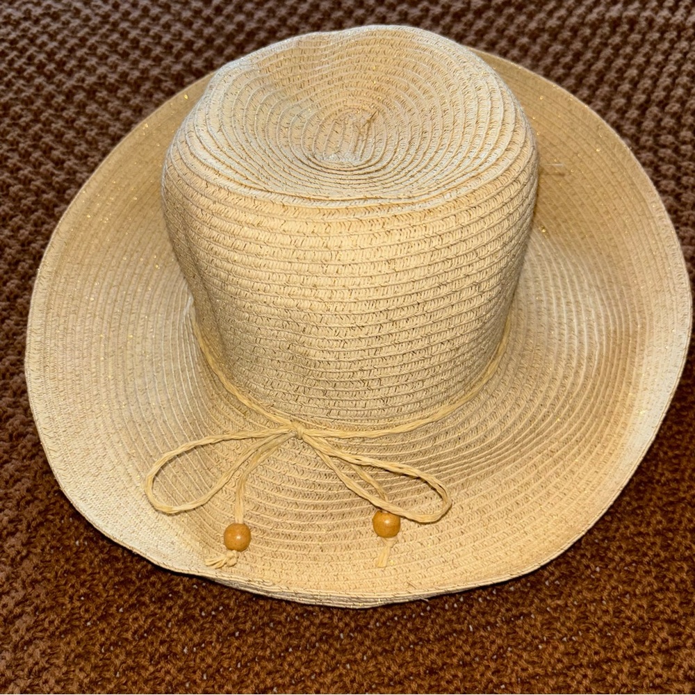 August Straw Hat Tan Floppy Boho Summer Beach One Size Adjustable Neutral Earthy